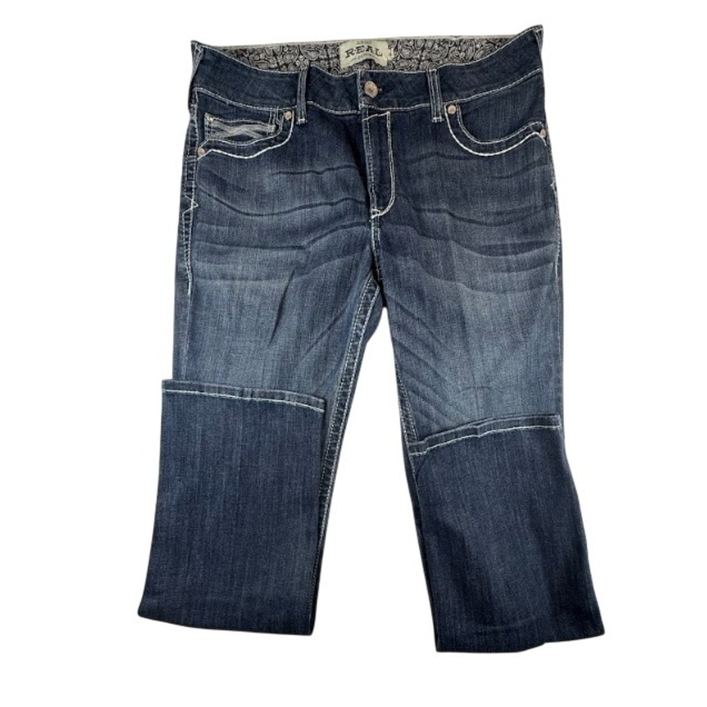 Ariat Real Mid Rise Ivy Bootcut Jeans Size 34L Dark Wash Contrast Stitch Stretch